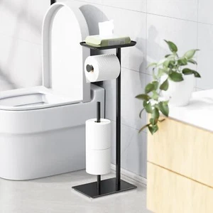 Toilet Paper Holder Stand with Top Storage Shelf, Free Standing Toilet Roll - Picture 1 of 4