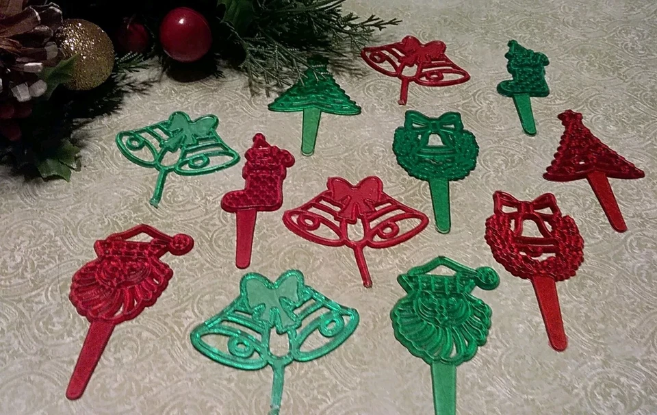 Lote De 12 Selecciones De Cupcakes De Plástico Surtido Navidad Años 60/70 Rojo y Verde✨  Foto 1 de 4