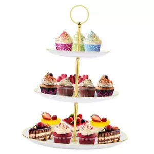 Cupcake Stand Holder - 3 Tier Cup Cake Dessert Tower, Plastic Tiered White - Picture 1 of 8