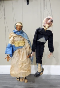 Pupazzi marionette vintage vecchio e vecchia signora 18 e 20" - Foto 1 di 24
