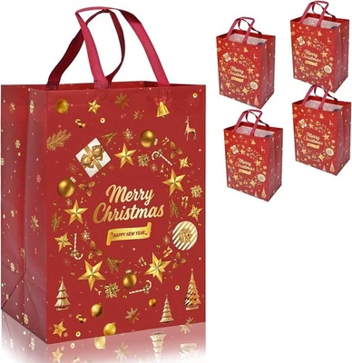 QRTDXP 4pcs Large Red Xmas Gift Bags for Presents,41 * 30 * 18cm Gold Tote Bags