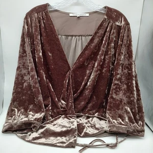 Collective Concepts Crushed Velvet Cold Shoulder Top Shirt Size Large Brown - Picture 1 of 8