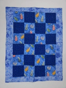 Handmade Baby Play Quilt Or Blanket Blue Cat Themed 35.5x27 Inches - Picture 1 of 11