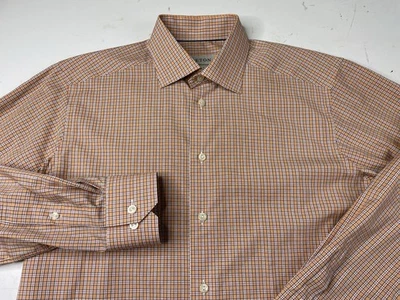 Camisa de vestir Eton para hombre mediana 39 15,5 naranja a cuadros a cuadros contemporánea manga larga Foto 1 de 4