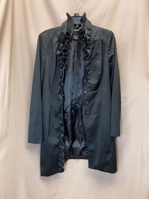 Gabardina para mujer White House Black Market talla 10 negra satinada roseta ribete Foto 1 de 4