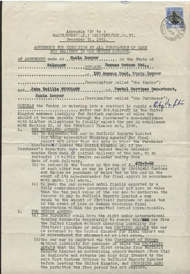 MALAYA 1952 ACUERDO DE COCHES PARA ENTREGA A G.B. cds SELLO OFICINA KUALA LUMPUR Foto 1 de 4