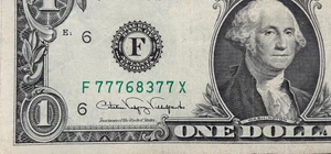 Repeater Bookends 77 - 77 | (5) 7's Total - Fancy Serial Number $1 Dollar Bill - Picture 1 of 3