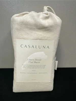 Casaluna Full Size Linen Blend Flat Sheet - Natural ( Snowfall White ) - Image 1 of 3