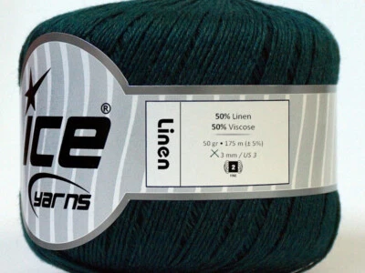 6-Skein Lot Linen Yarn fine 6x50g viscose Dark Green - Image 1 of 4