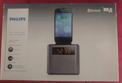 Philips AJT3300/37 Alarma Bluetooth Reloj Radio Cargador Estación NUEVO LEER Foto 1 de 3