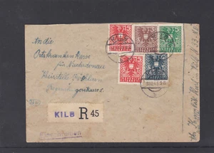 Portorichtiger Reco Brief mit 4 Farben Buntfrankatur und Reco Provisorium Kilb - Picture 1 of 3
