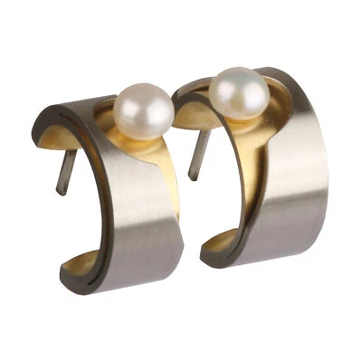 Ernstes Design Ohrringe E209 Edelstahl Perlen teilvergoldet Stecker Ohrstecker - Bild 1 von 3