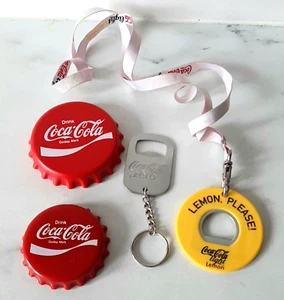 COCA COLA BOTTLE OPENERS LIGHT LEMON WITH CARD HOLDER HANGER & BOTTLE SHAPE CAP - Picture 1 of 4