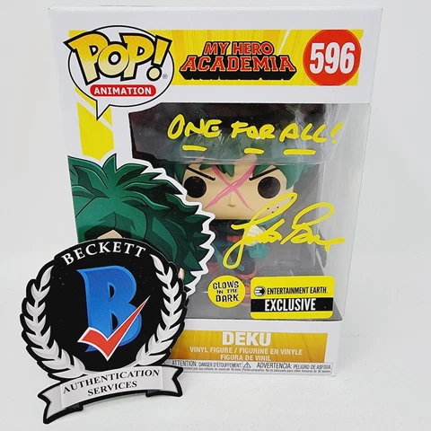Deku signed My Hero Academia Funko Pop Figure Hot Topic 564 Justin Briner BAS Cover