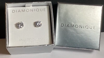 PENDIENTES DIAMONIQUE CZ PLATA ESTERLINA NUEVOS EN CAJA CIRCONITA CÚBICA QVC Foto 1 de 4