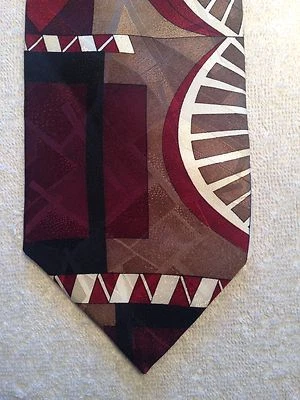 PIERRE BALMAIN MENS TIE 4 X 57 RED WITH GOLD WHITE SHAPE PATTERN - Image 1 of 4