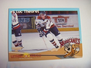 1998 WHL LETHBRIDGE HURRICANES LUC THEORET  HOCKEY CARD FREE CAN SHIPPING