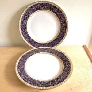 2 Spode Arundel Cabinet Collection Dinner Plates: Navy Gold Made in England - Picture 1 of 9