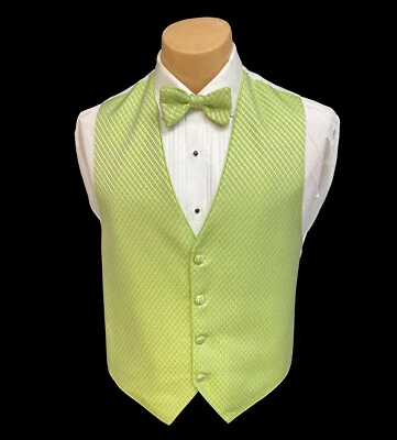 Men's Jean Yves Apple Green Tuxedo Vest & Tie Bow or Long Adjustable Fullback - Image 1 of 3
