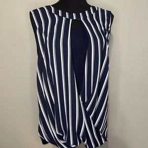 41 Hawthorn Clearwater Mixed Material Surplice Blouse Wrap Front Navy Stripe - Picture 1 of 10