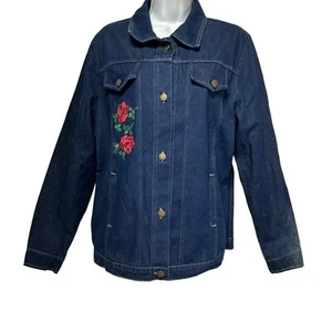 Vintage lord Isaacs rose Floral embroidered Blue Denim jean jacket Size M - Picture 1 of 10