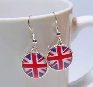 Silver Tone Union Jack Earrings - Picture 1 of 4