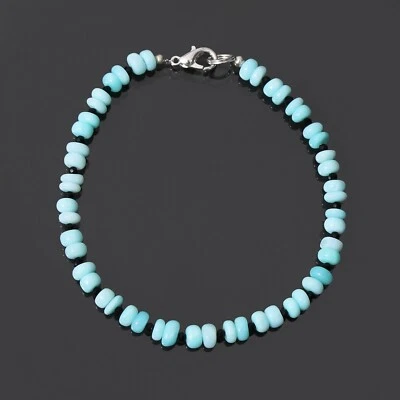 Pulsera de cuentas de ópalo azul/cuentas de espinela negra 5,5 mm/2 mm, pulsera rondelle lisa Foto 1 de 4