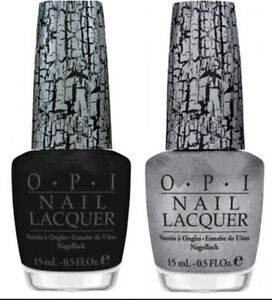 OPI Nail Lacquer Black Shatter E53 and Silver E62. Pack of 2 Bottles.