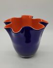Kobaltblau lila & orange handgeblasenes Glas Taschentuch gerüschte Vase