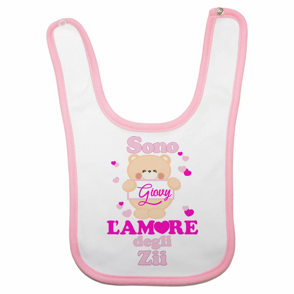 Bavaglino neonata personalizzato con nome e orsetto sono l'amore degli zii - Immagine 1 di 1