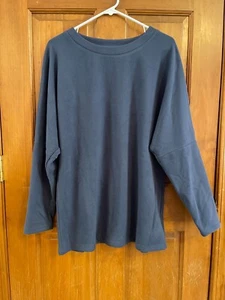 Women's Crewneck Drop Shoulder Sweatshirt Casual Lightweight Top, Navy- Medium - Picture 1 of 2