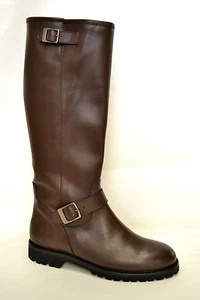 STIVALI UOMO MARRONE SCURO VERA PELLE STILE BIKER 100% MADE IN ITALY    - Imagen 1 de 5