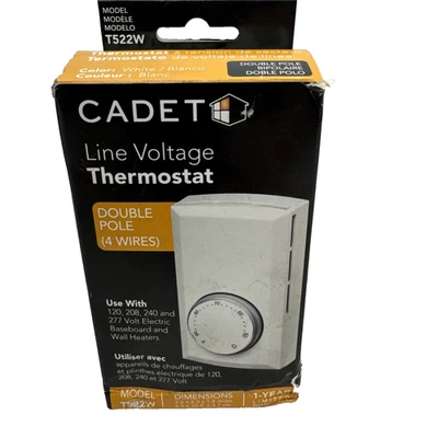 Cadet Line Voltage Wall Mounted Thermostat Double Pole White T522W (OB) - Image 1 of 4