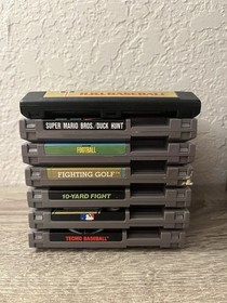 Lot of 7 Nintendo NES Game Cartridges Tested Mario Bros Duck Hunt Tecmo Baseball