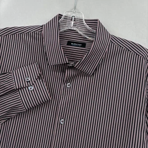 Bugatchi Shirt Mens Large Bordeaux Black Red Striped OoohCotton Tech Stretch - Picture 1 of 14