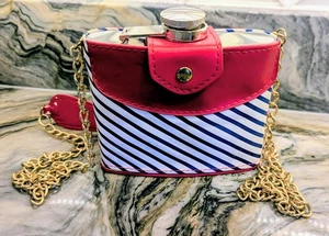 Pocketbook Flachmann Geldbörse-Retro rot Kunstleder gestreift Edelstahl-vtg-6oz. - Bild 1 von 11