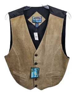 Chaleco Chaleco de Cuero Vintage Para Hombre XL Tostado Estilo Occidental Metal Abotonado (NUEVO) - Imagen 1 de 10
