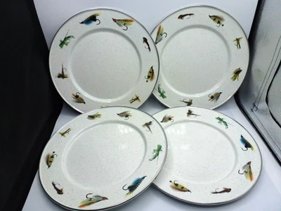 Juego de 4 platos de cena esmaltados de pesca con mosca Golden Rabbit Foto 1 de 4