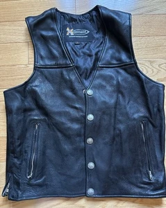 Xelement Mens Biker Motorcycle Leather Vest Black Buffalo Snaps Pockets Size LG - Picture 1 of 7