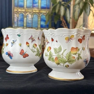 2 Vtg Ardalt SPRING Bone China Cache Flower Pot Butterfly & Strawberry 5" herend - Picture 1 of 8