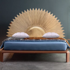 Hand Carved Half Bed headboard Traditional Half Sun Headboard Gold Antique 78 in - Picture 1 of 9
