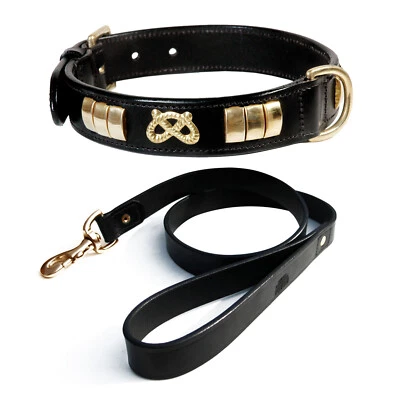 ZAINTACK STAFFORDSHIRE DOG LEATHER COLLAR AND LEATHER LEAD COMBINE SET WITH BRASS FITTING