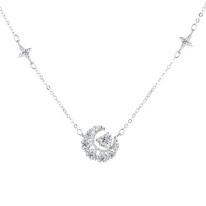 925 Sterlingsilber 0,5 kt echter Moissanit Mond Stern Anhänger Halskette für Damen - Bild 1 von 9