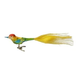Christbaumschmuck Glas Vogel mit Federn auf Clip 9,5cm Grün Gelb Weihnachtskugel - Bild 1 von 1