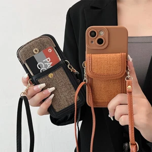 Für iPhone 11 12 13 14 15 Case Hülle Schutzhülle Cover mit Handy Band Kartenetui - Afbeelding 1 van 14