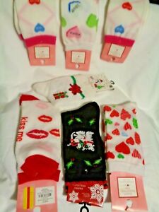 Women's Happy Valentine Heart & Christmas Day Socks 9-11 No Show or Crew Socks