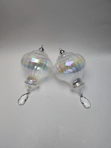 2 Large Iridescent Blown Glass Art Deco Ornaments 8" Pearl Crystal  - Picture 1 of 3
