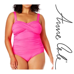 Anne Cole Hot Pink Live In Color Twist Front Shirred One Piece Swimsuit 22W - Picture 1 of 11