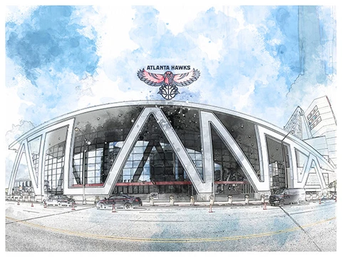 Atlanta Hawks Poster Architectural Design Art Print Man Cave Decor 12x16" Cover