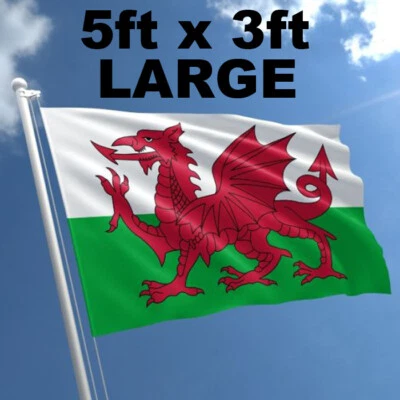 5ft x 3ft Large Welsh Flag Wales National Red Dragon Rugby Football Cymru Celtic - Image 1 of 2